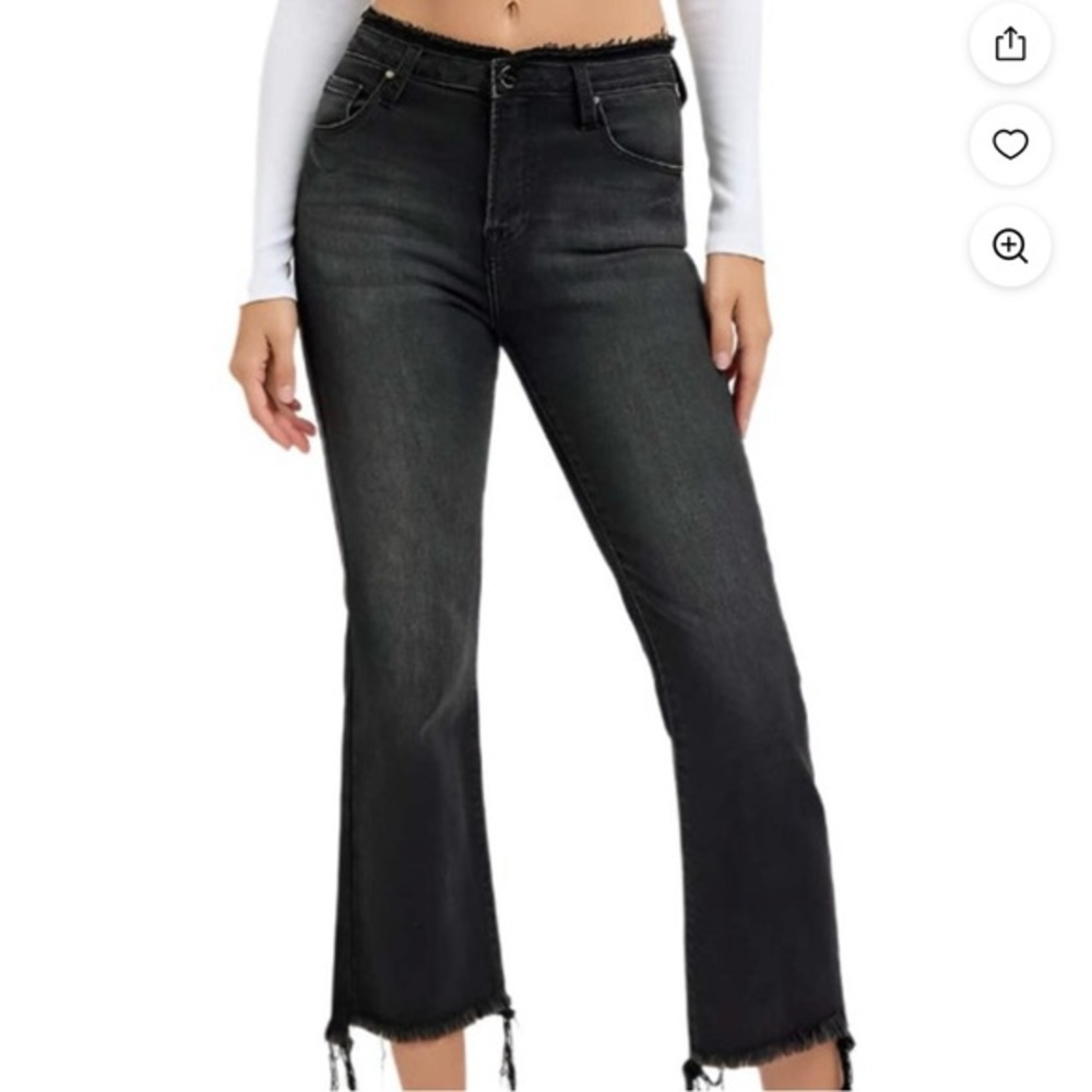 Old Navy Jean Black size 4 western dressy wide Cropped raw hem Flare Pants‎